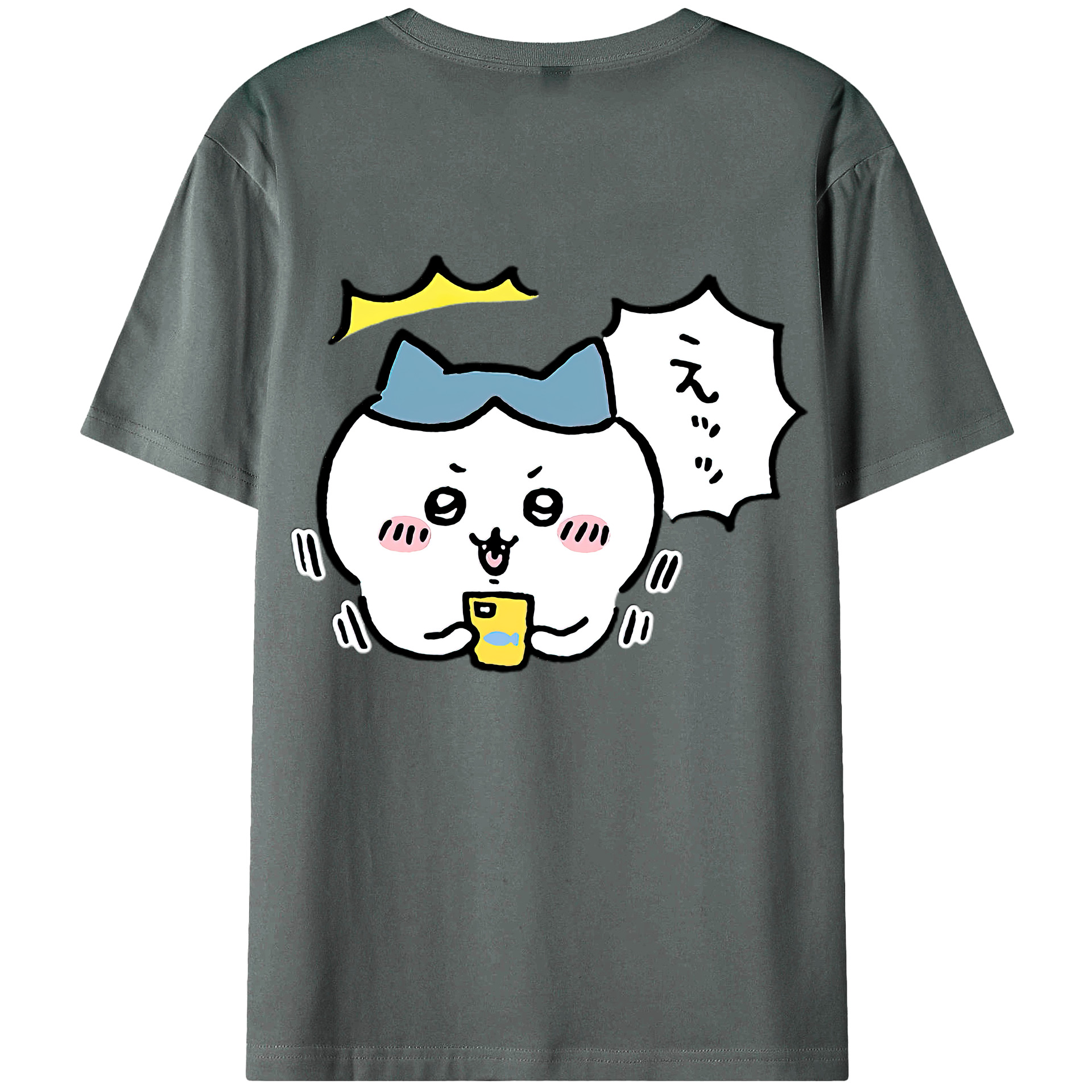 （画像用） ちいかわ ハチワレ Chii-kawa hachiware 綿100％ メンズ半袖Tシャツ（バックプリント） 通気性